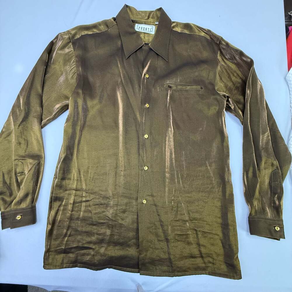 Pronti Collection Metallic Bronze Shimmer Long Sleeve Button-Down Shirt